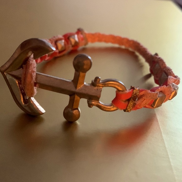NEW Orange Antiqued Gold Metal Anchor Fashion Studded Bracelet Women’s Jewelry - Picture 3 of 9